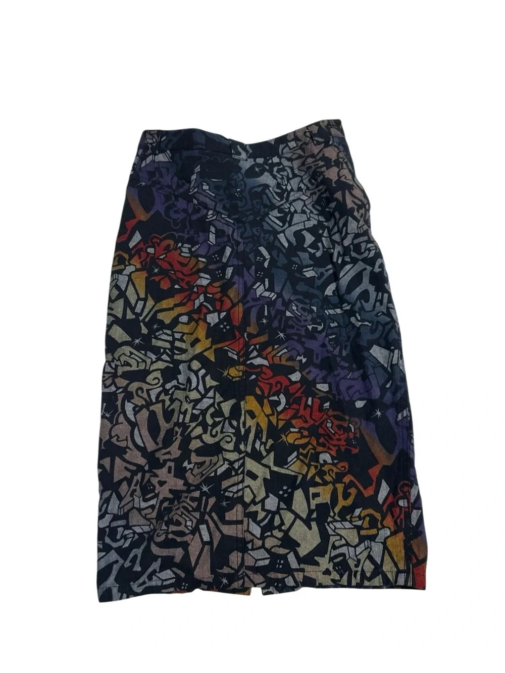 Abstract Mosaic Pencil denim Skirt in Black with Multicolor Accents